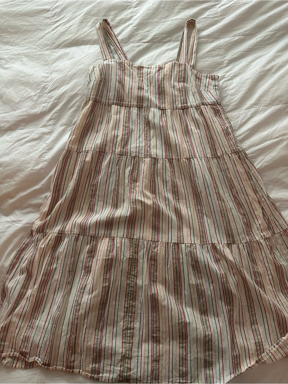 Madewell Striped Tiered Sundress in Ivory with Multicolor Stripes size 4